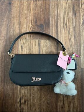 Juicy Couture Black Shoulder Bag with Plush Bear Charm